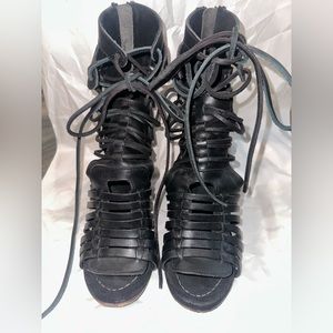 freebird by Steven size 7.5 women’s black leather gladiator sandals boots